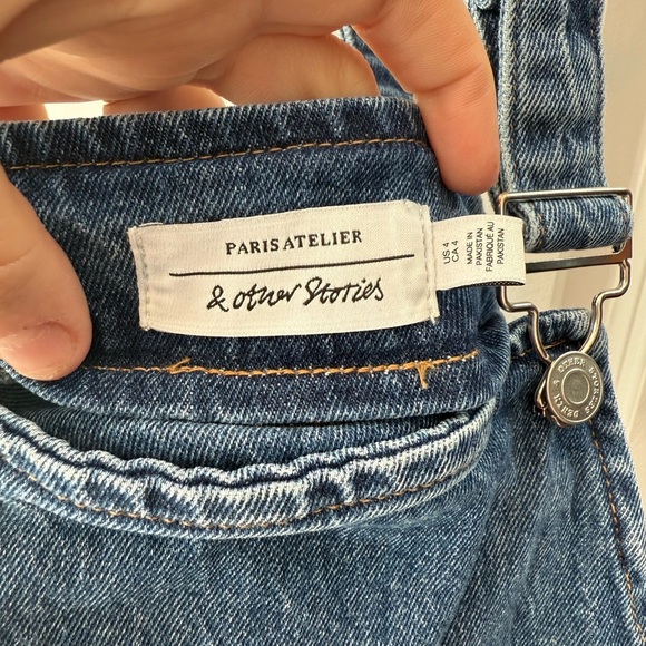 & Other Stories Blue Denim Staple Pinafore Dungaree Mini Dress Size 4 - Picture 5 of 8